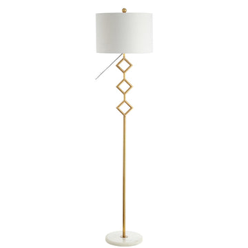 Diamante 61.5" Modern Gilt Metal with Marble Based LED Floor Lamp - JONATHAN Y